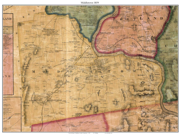 Middletown, Connecticut 1859 Middlesex Co. - Old Map Custom Print