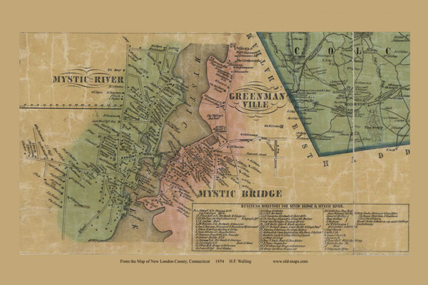 Mystic River - Groton Connecticut 1854 Old Town Map Custom Print - New London Co.