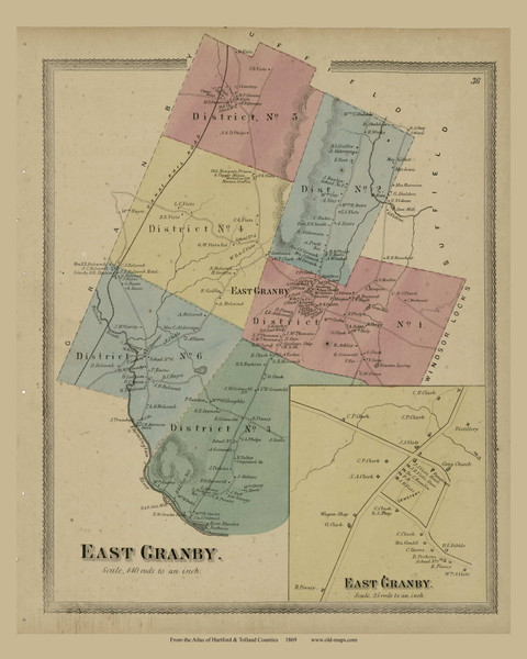 East Granby, Connecticut 1869 Hartford Co. - Old Map Reprint