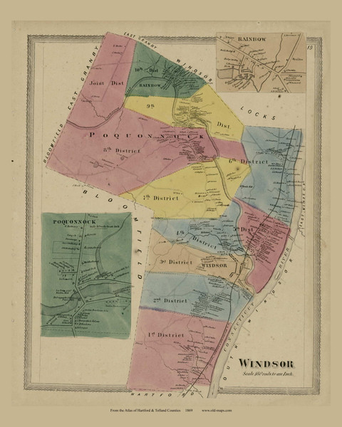 Windsor, Connecticut 1869 Hartford Co. - Old Map Reprint