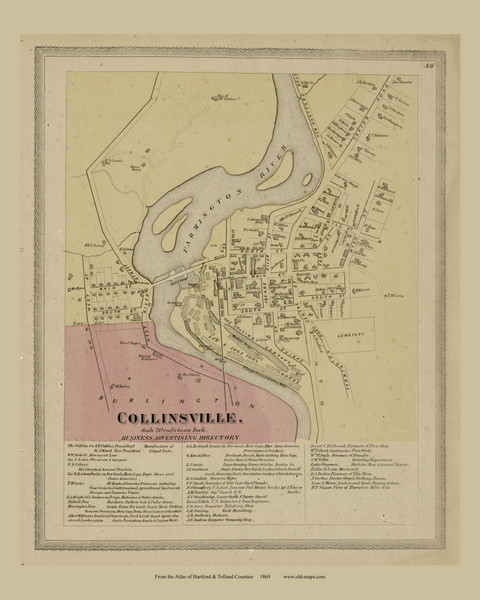 Collinsville - Canton, Connecticut 1869 Hartford Co. - Old Map Reprint