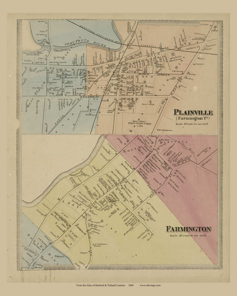 Farmington. Plainville etc - Farmington, Connecticut 1869 Hartford Co. - Old Map Reprint