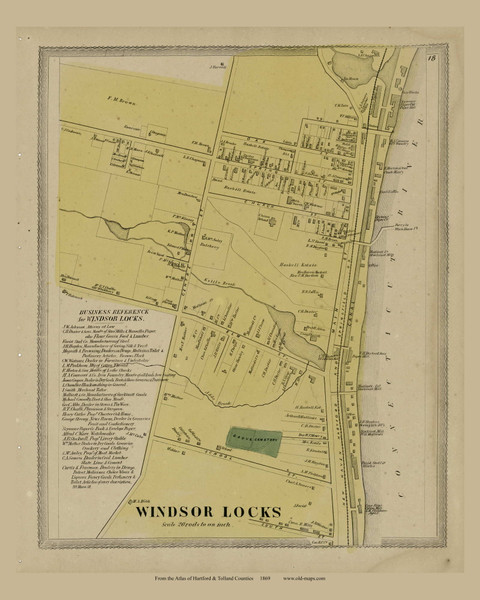 Windsor Locks Village - Windsor Locks, Connecticut 1869 Hartford Co. - Old Map Reprint