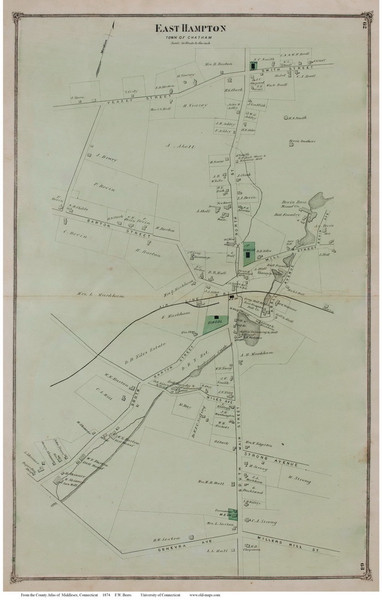 East Hampton Village, Connecticut 1874 Old Town Map Reprint - Middlesex Co.