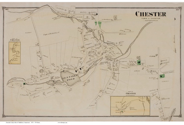 Chester Village, Connecticut 1874 Old Town Map Reprint - Middlesex Co.