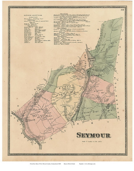 Seymour, Connecticut 1868 Old Town Map Reprint - New Haven Co. Seymour, Connecticut 1868 Old Town Map Reprint - New Haven Co.