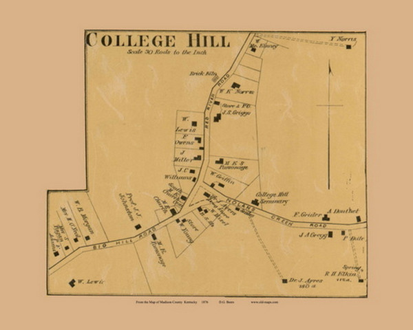 College Hill, Elliston, Kentucky 1876 Old Town Map Custom Print - Madison Co.