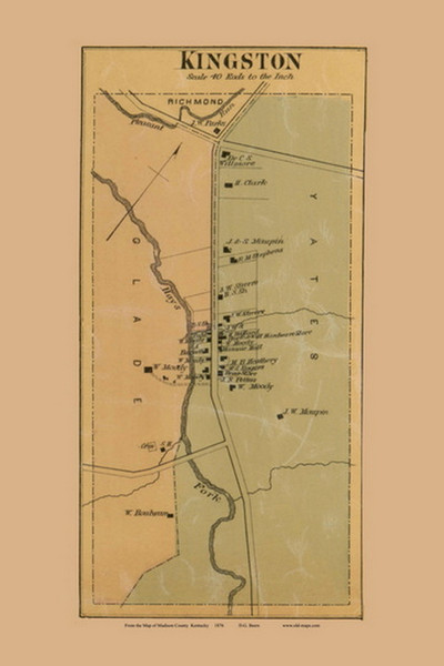 Kingston Village, Glade and Yates, Kentucky 1876 Old Town Map Custom Print - Madison Co.