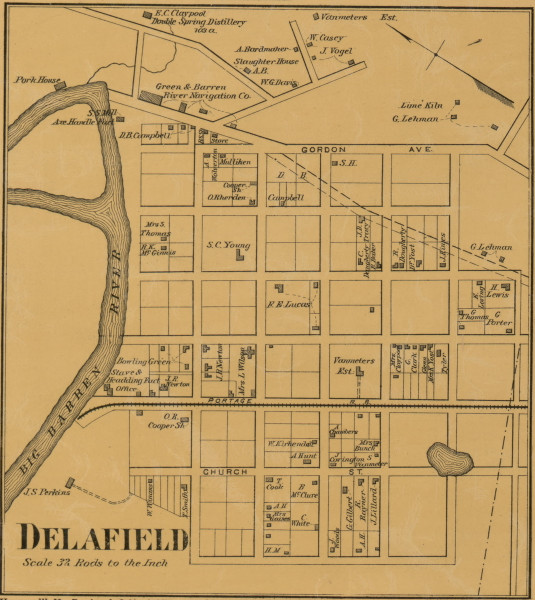 Delafield - Bowling Green, Kentucky 1877 Old Town Map Custom Print - Warren Co.