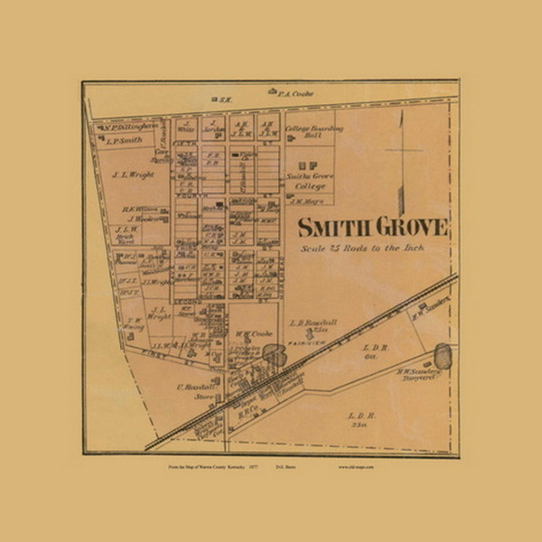 Smith Grove Village, Kentucky 1877 Old Town Map Custom Print - Warren Co.