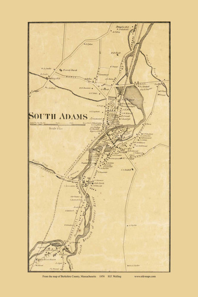 South Adams - Adams Massachusetts 1858 Old Town Map Custom Print - Berkshire Co.
