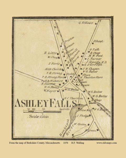 Ashley Falls Village - Sheffield Massachusetts 1858 Old Town Map Custom Print - Berkshire Co. Ashley Falls Village - Sheffield Massachusetts 1858 Old Town Map Custom Print - Berkshire Co.