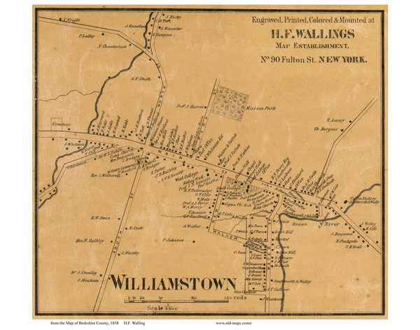 Williamstown Village, Massachusetts 1858 Old Town Map Custom Print - Berkshire Co.