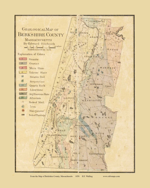 Geological Map - Berkshire County Massachusetts 1858 Old Town Map Custom Print - Berkshire Co. Geological Map - Berkshire County Massachusetts 1858 Old Town Map Custom Print - Berkshire Co.