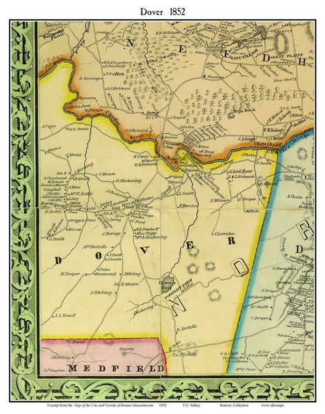 Dover, Massachusetts 1852 Old Town Map Custom Print - Boston Vicinity Dover, Massachusetts 1852 Old Town Map Custom Print - Boston Vicinity
