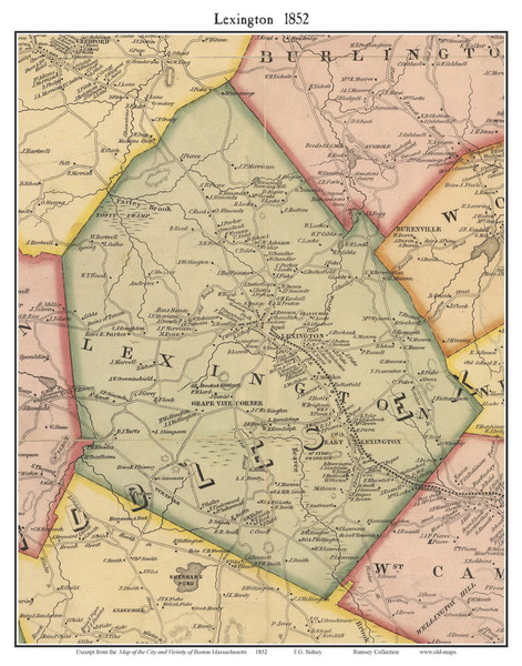 Lexington, Massachusetts 1852 Old Town Map Custom Print - Boston Vicinity Lexington, Massachusetts 1852 Old Town Map Custom Print - Boston Vicinity