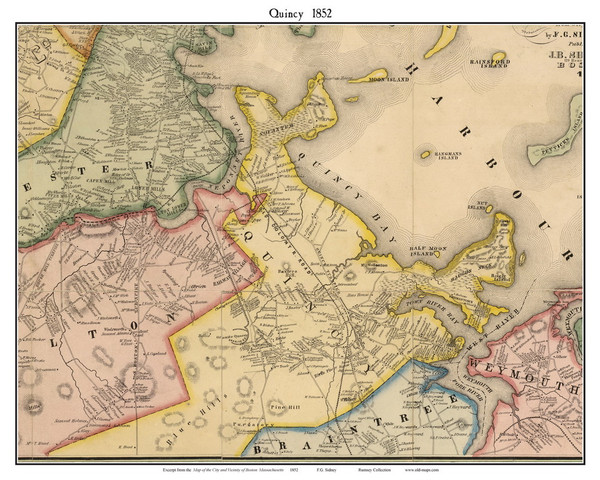 Quincy, Massachusetts 1852 Old Town Map Custom Print - Boston Vicinity