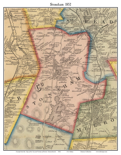 Stoneham, Massachusetts 1852 Old Town Map Custom Print - Boston Vicinity