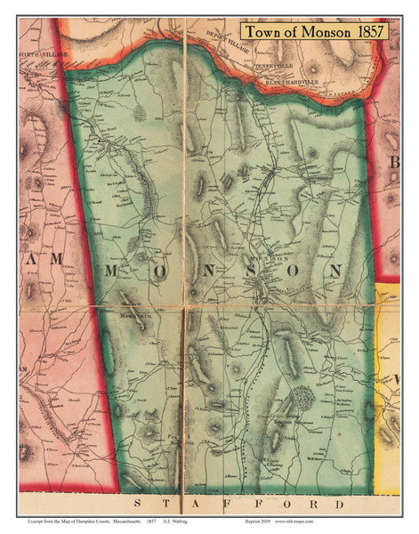 Monson, Massachusetts 1857 Old Town Map Custom Print - Hampden Co.