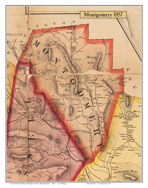 Montgomery, Massachusetts 1857 Old Town Map Custom Print - Hampden Co.