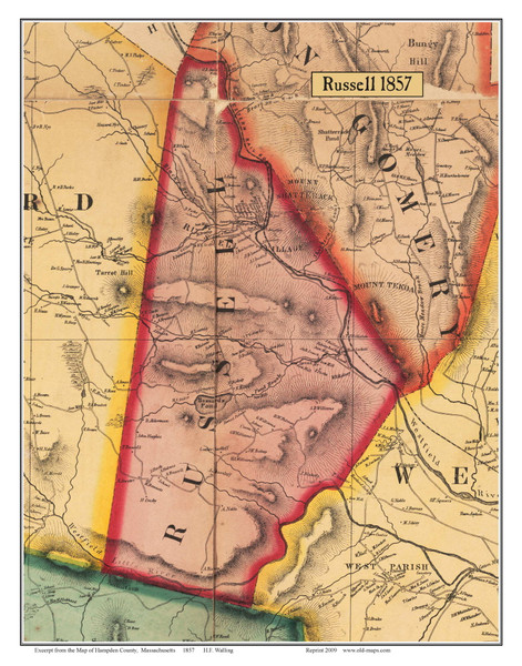 Russell, Massachusetts 1857 Old Town Map Custom Print - Hampden Co. Russell, Massachusetts 1857 Old Town Map Custom Print - Hampden Co.