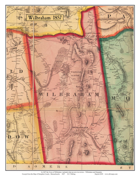 Wilbraham, Massachusetts 1857 Old Town Map Custom Print - Hampden Co.