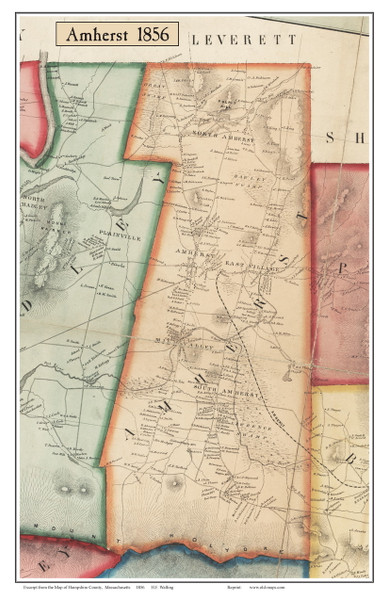 Amherst, Massachusetts 1856 Old Town Map Custom Print - Hampshire Co.