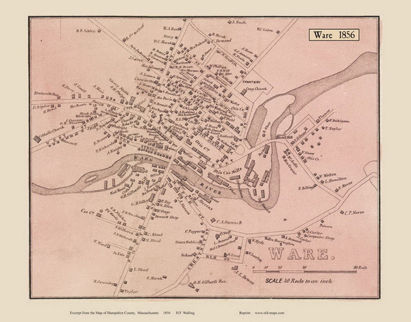 Ware Village, Massachusetts 1856 Old Town Map Custom Print - Hampshire Co. Ware Village, Massachusetts 1856 Old Town Map Custom Print - Hampshire Co.