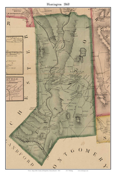 Huntington, Massachusetts 1860 Old Town Map Custom Print - Hampshire Co. Huntington, Massachusetts 1860 Old Town Map Custom Print - Hampshire Co.