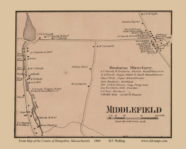 Middlefield Village, Middlefield, Massachusetts 1860 Old Town Map Custom Print - Hampshire Co. Middlefield Village, Middlefield, Massachusetts 1860 Old Town Map Custom Print - Hampshire Co.