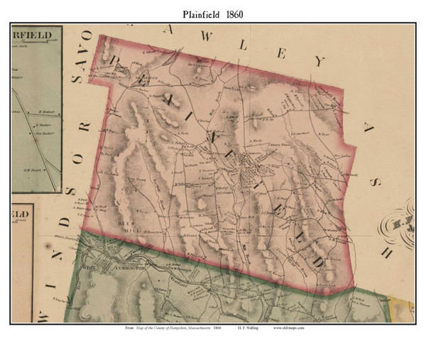 Plainfield, Massachusetts 1860 Old Town Map Custom Print - Hampshire Co.