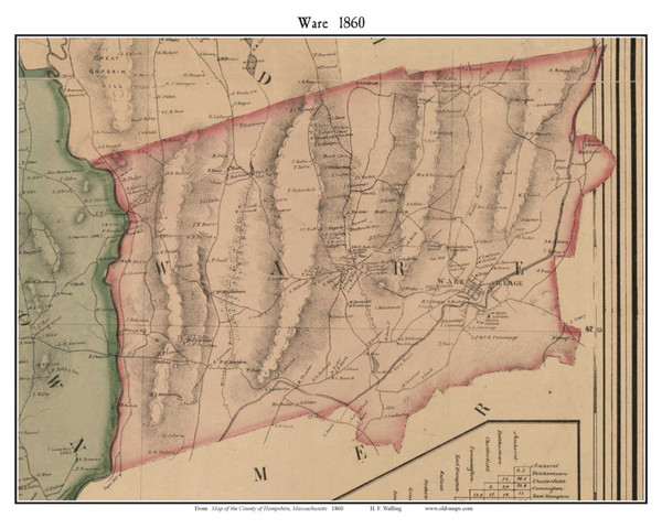 Ware, Massachusetts 1860 Old Town Map Custom Print - Hampshire Co.