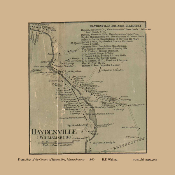 Haydenville, Williamsburgh, Massachusetts 1860 Old Town Map Custom Print - Hampshire Co.