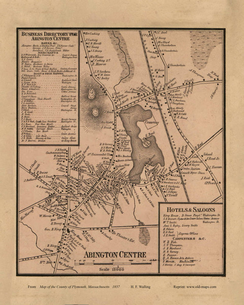 Abington Center Village, Massachusetts 1857 Old Town Map Custom Print - Plymouth Co.