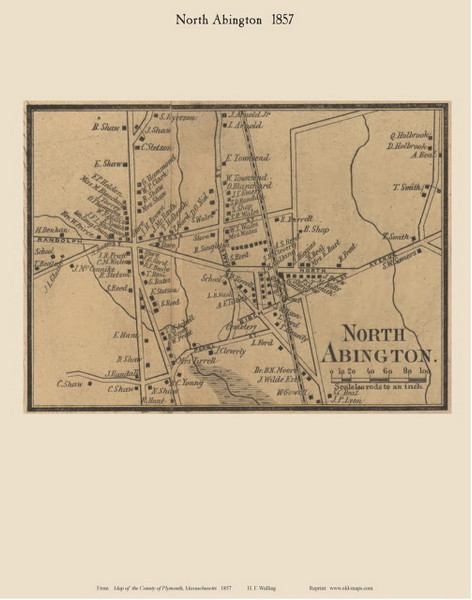 North Abington Village, Massachusetts 1857 Old Town Map Custom Print - Plymouth Co.
