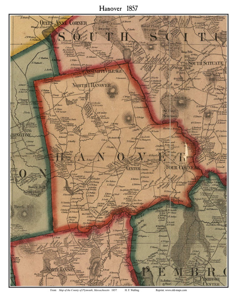 Hanover, Massachusetts 1857 Old Town Map Custom Print - Plymouth Co. Hanover, Massachusetts 1857 Old Town Map Custom Print - Plymouth Co.
