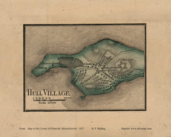 Hull Village, Massachusetts 1857 Old Town Map Custom Print - Plymouth Co.