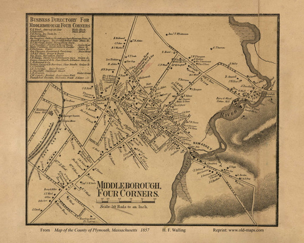 Four Corners, Middleborough, Massachusetts 1857 Old Town Map Custom Print - Plymouth Co. Four Corners, Middleborough, Massachusetts 1857 Old Town Map Custom Print - Plymouth Co.