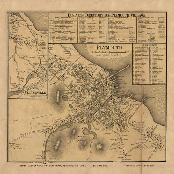 Plymouth Village and Chiltonville, Massachusetts 1857 Old Town Map Custom Print - Plymouth Co. Plymouth Village and Chiltonville, Massachusetts 1857 Old Town Map Custom Print - Plymouth Co.