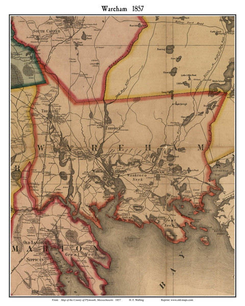 Wareham, Massachusetts 1857 Old Town Map Custom Print - Plymouth Co.
