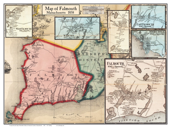 Falmouth Poster Map, 1858 Barnstable Co. MA