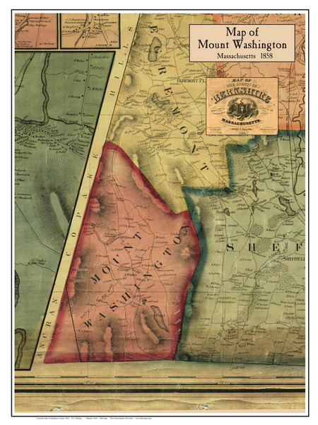 Mt. Washington Poster Map, 1858 Berkshire Co. MA