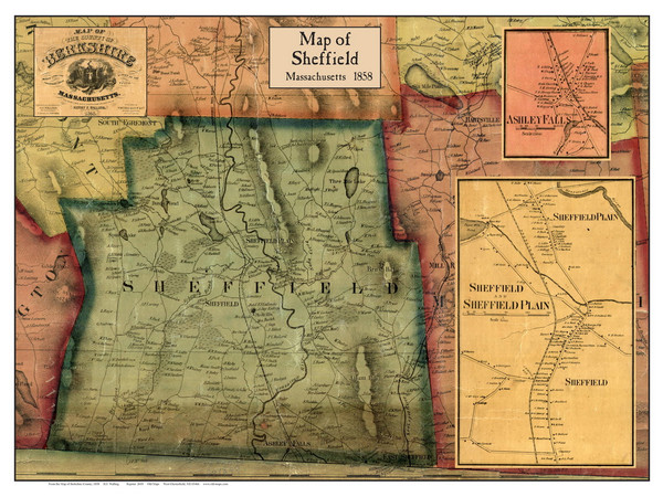 Sheffield Poster Map, 1858 Berkshire Co. MA