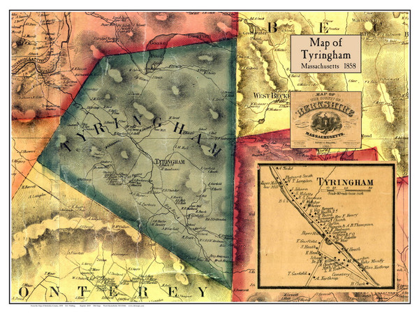 Tryingham Poster Map, 1858 Berkshire Co. MA