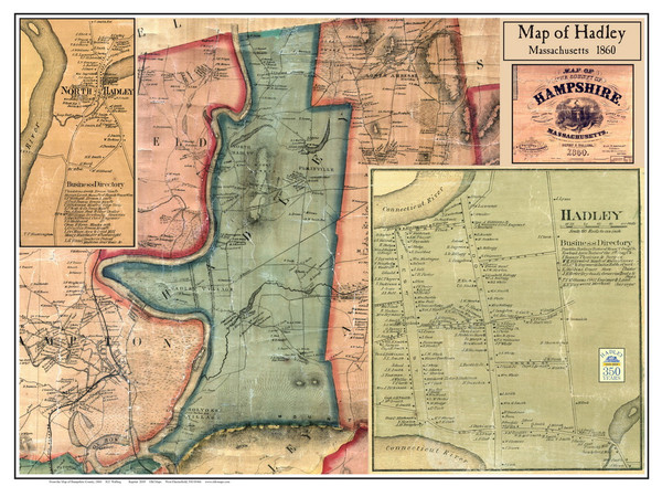 Hadley Poster Map, 1860 Hampshire Co. MA