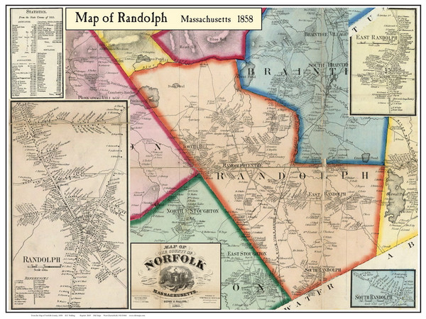 Randolph Poster Map, 1858 Norfolk Co. MA