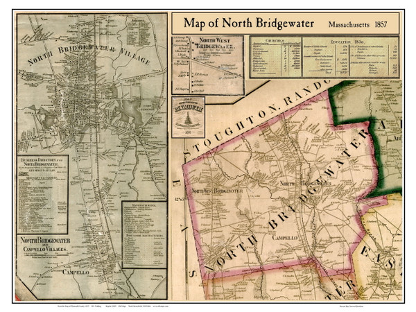 North Bridgewater Poster Map, 1857 Plymouth Co. MA