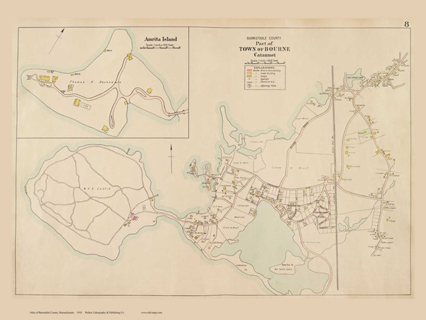 Cataumet & Amrita Island - Bourne, Massachusetts 1910 Old Town Map Reprint - Barnstable Co.