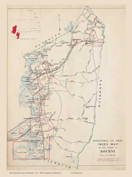 Town of Bourne, Massachusetts 1910 Old Town Map Reprint - Barnstable Co.