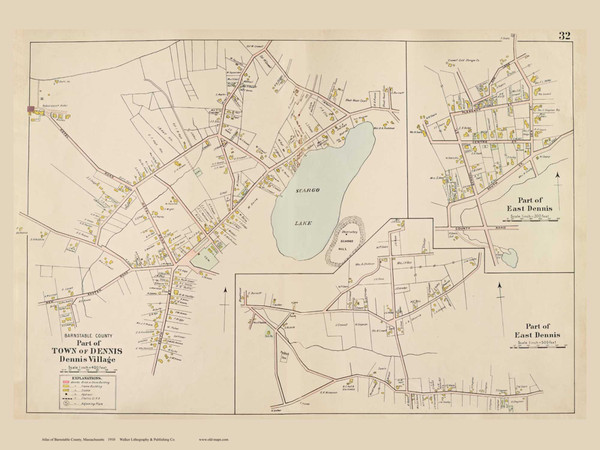 Dennis Village & East Dennis, Massachusetts 1910 Old Town Map Reprint - Barnstable Co.